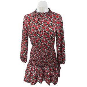 Outrageous Multicolor Floral Long Sleeve Smocked Ruffle Mini Fit & Flare Dress 2
